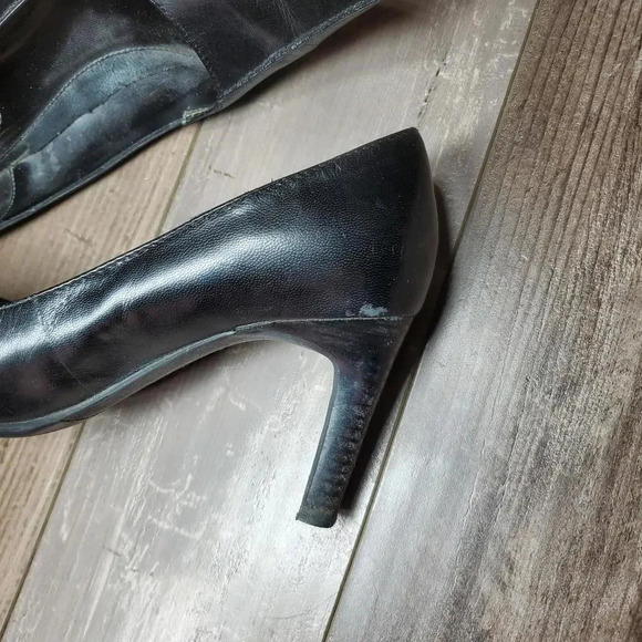 Connie Black Leather Pointy High Heel Classic Pumps US Sz 7M 3" Heel - Picture 10 of 11